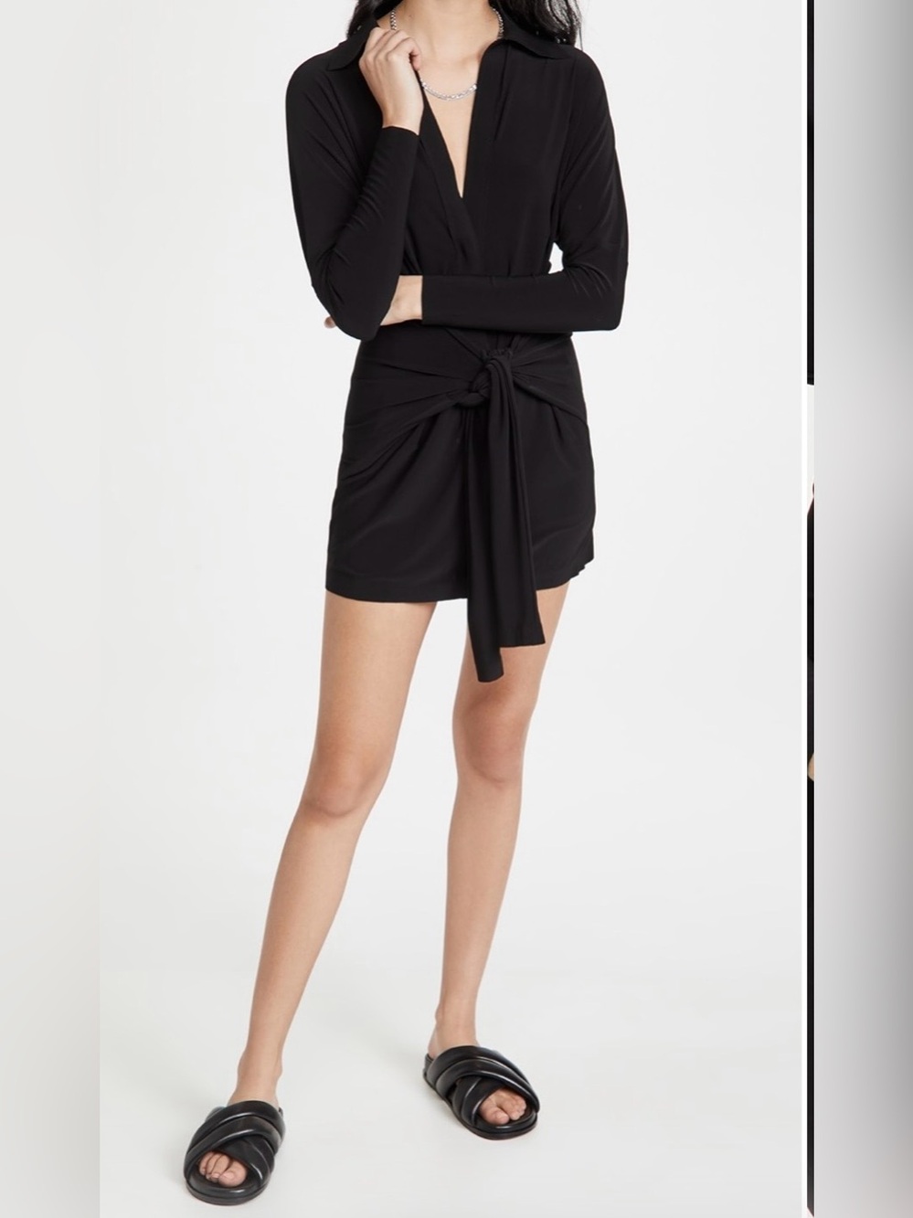 NWOT Norma Kamali Black Mini Tie-Front Dress